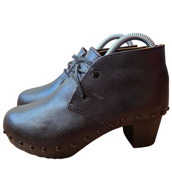 Unbranded Made In France Wooden Ankle Leather Boho Fall Winter Boots Black Sz 6 - Picture 3 of 13